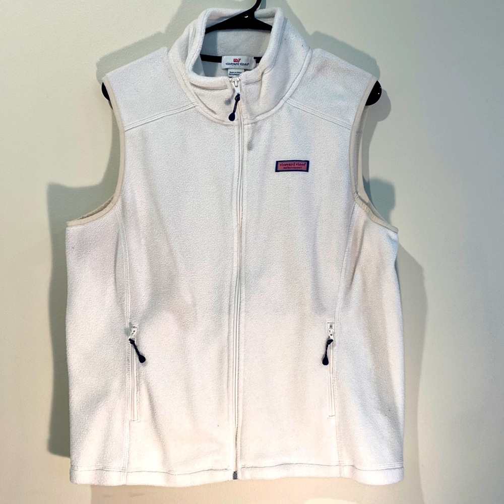 Mens White Fleece Zip up Vest